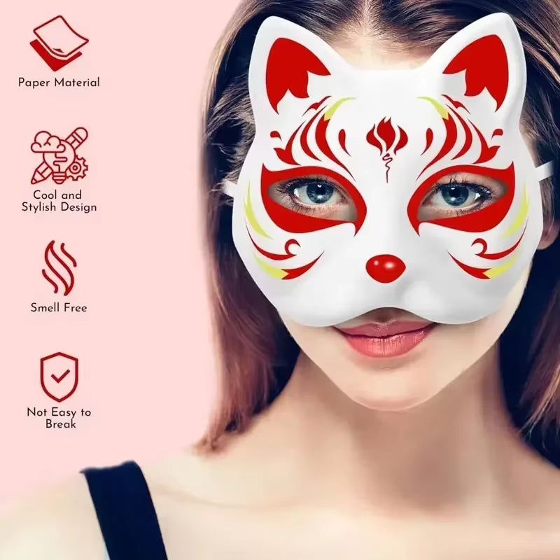 5-50Pcs Cat Fox Mask Halloween Blank Mask Costume for Kids Adults for Holiday Party Role Playing Accessories