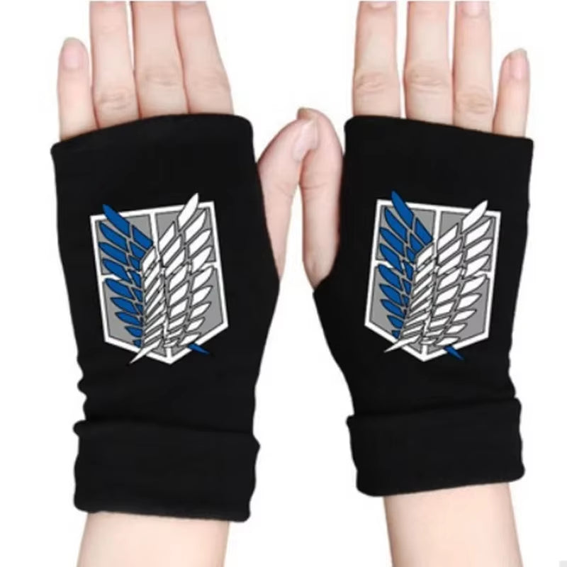 Cosplay Anime Gloves Attack on Titan Half Finger Glove Costumes Accessories Printed Cotton Fingerless Costume Props