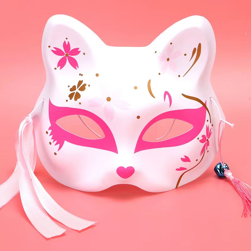 Anime Foxes Mask Japanese Cosplay Rave Hand-Painted Cartoon Demon Slayer Half Face Cat Masks Masquerade Festival Party Props