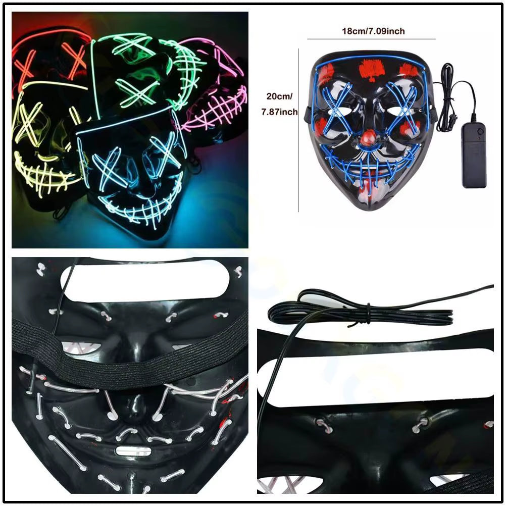 Cosmask Halloween Neon Mask Led Mask Masque Masquerade Party Masks Light Glow in the Dark Funny Masks Cosplay Costume Supplies