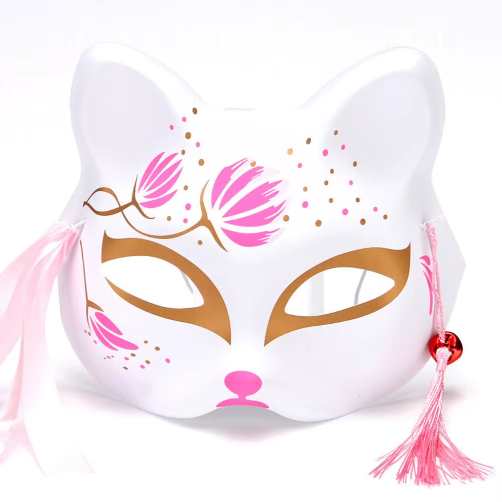 Anime Foxes Mask Japanese Cosplay Rave Hand-Painted Cartoon Demon Slayer Half Face Cat Masks Masquerade Festival Party Props