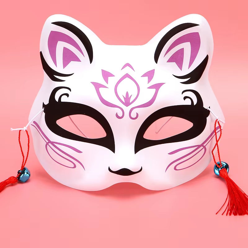 Anime Foxes Mask Japanese Cosplay Rave Hand-Painted Cartoon Demon Slayer Half Face Cat Masks Masquerade Festival Party Props