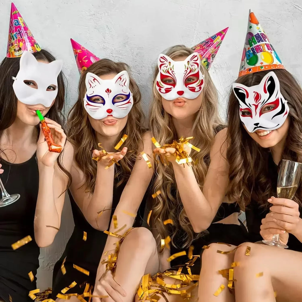 5-50Pcs Cat Fox Mask Halloween Blank Mask Costume for Kids Adults for Holiday Party Role Playing Accessories