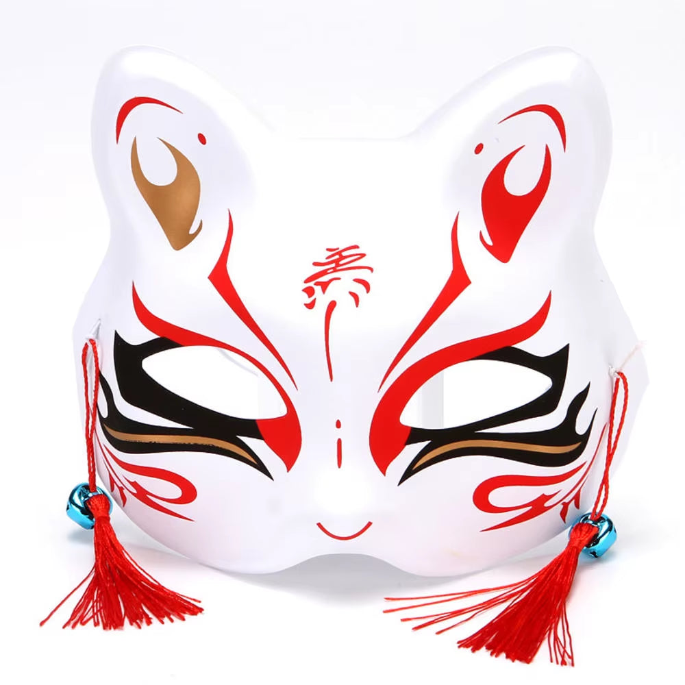 Anime Foxes Mask Japanese Cosplay Rave Hand-Painted Cartoon Demon Slayer Half Face Cat Masks Masquerade Festival Party Props
