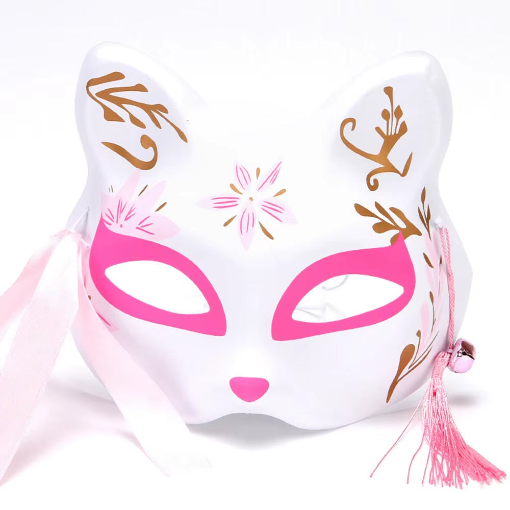 Anime Foxes Mask Japanese Cosplay Rave Hand-Painted Cartoon Demon Slayer Half Face Cat Masks Masquerade Festival Party Props