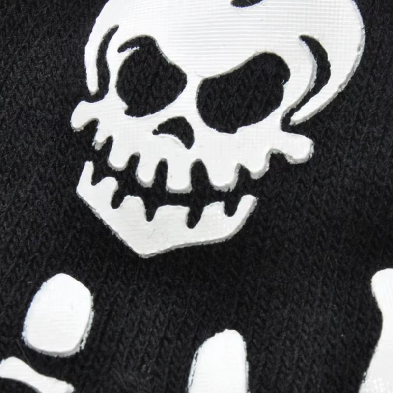 Unisex Adult Halloween Skeleton Skull Half Finger Gloves Glow in the Dark Fingerless Stretch Knitted Winter Mittens