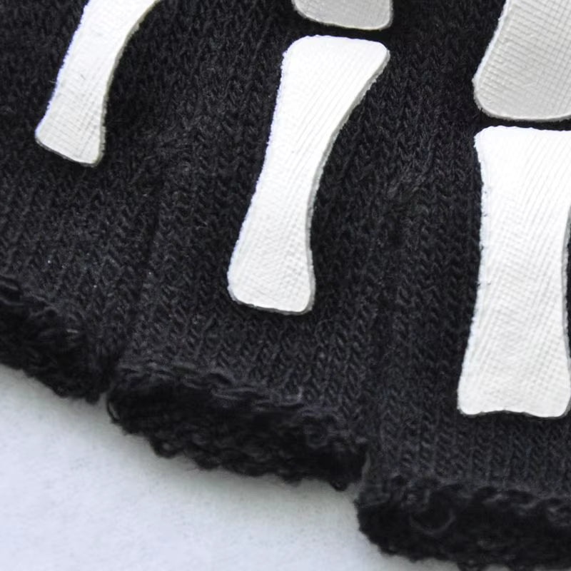 Unisex Adult Halloween Skeleton Skull Half Finger Gloves Glow in the Dark Fingerless Stretch Knitted Winter Mittens