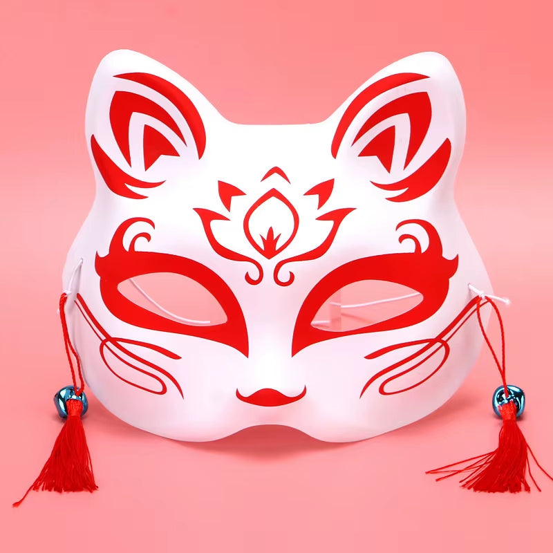 Anime Foxes Mask Japanese Cosplay Rave Hand-Painted Cartoon Demon Slayer Half Face Cat Masks Masquerade Festival Party Props