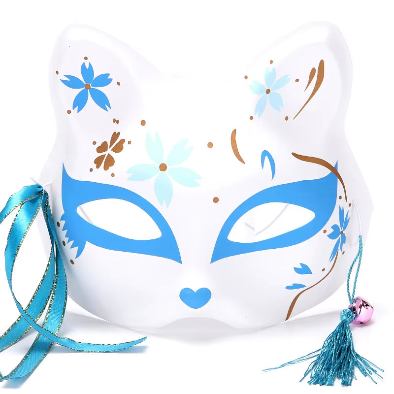 Anime Foxes Mask Japanese Cosplay Rave Hand-Painted Cartoon Demon Slayer Half Face Cat Masks Masquerade Festival Party Props
