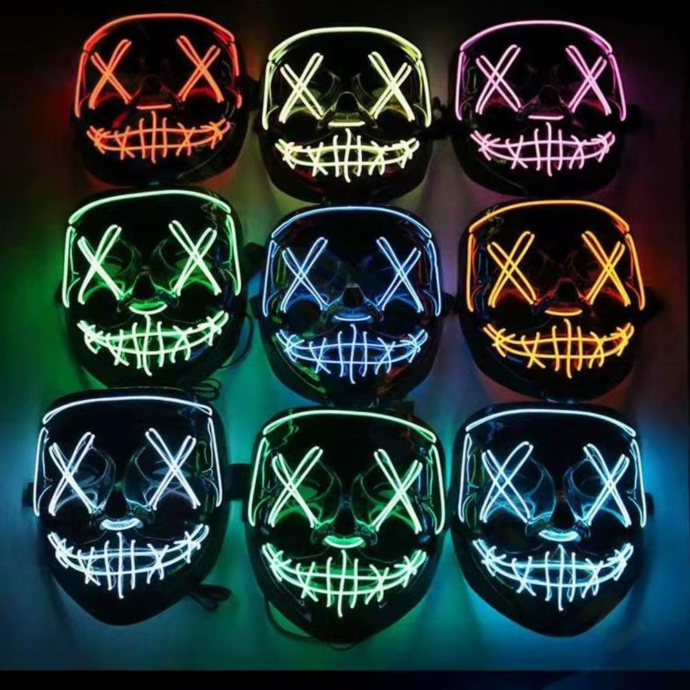 Cosmask Halloween Neon Mask Led Mask Masque Masquerade Party Masks Light Glow in the Dark Funny Masks Cosplay Costume Supplies