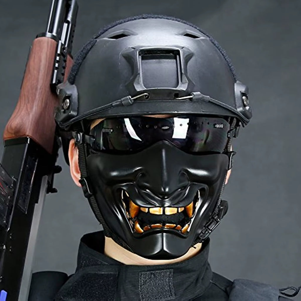 Bullsgetin Airsoft Half Face Mask - Evil Demon Monster Kabuki Samurai Hannya Oni Masquerade Ball, Party, Halloween, Cs War Game