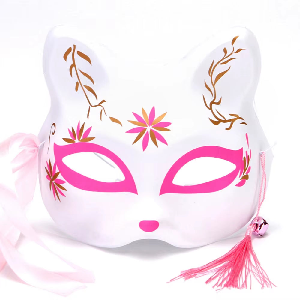 Anime Foxes Mask Japanese Cosplay Rave Hand-Painted Cartoon Demon Slayer Half Face Cat Masks Masquerade Festival Party Props