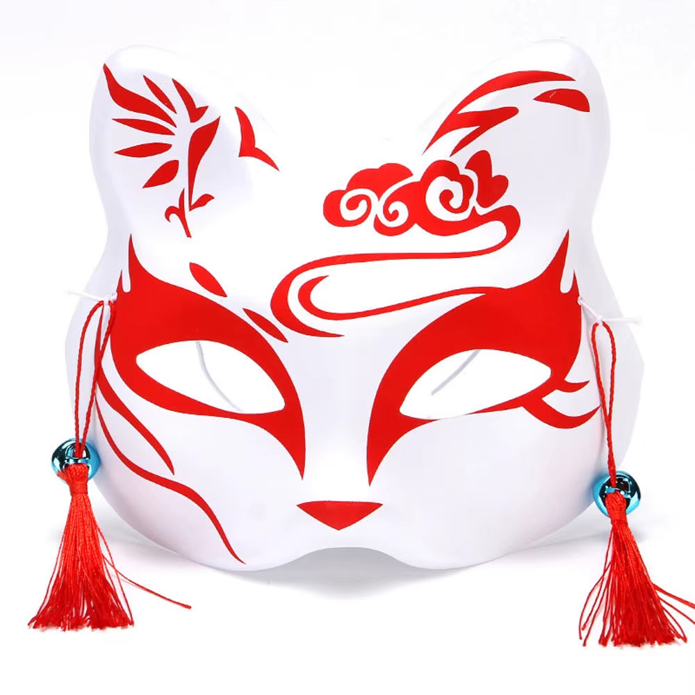 Anime Foxes Mask Japanese Cosplay Rave Hand-Painted Cartoon Demon Slayer Half Face Cat Masks Masquerade Festival Party Props