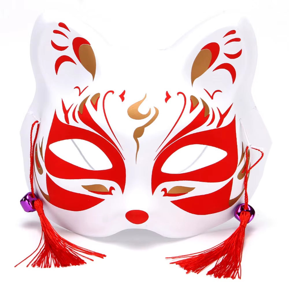 Anime Foxes Mask Japanese Cosplay Rave Hand-Painted Cartoon Demon Slayer Half Face Cat Masks Masquerade Festival Party Props
