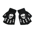 Unisex Adult Halloween Skeleton Skull Half Finger Gloves Glow in the Dark Fingerless Stretch Knitted Winter Mittens