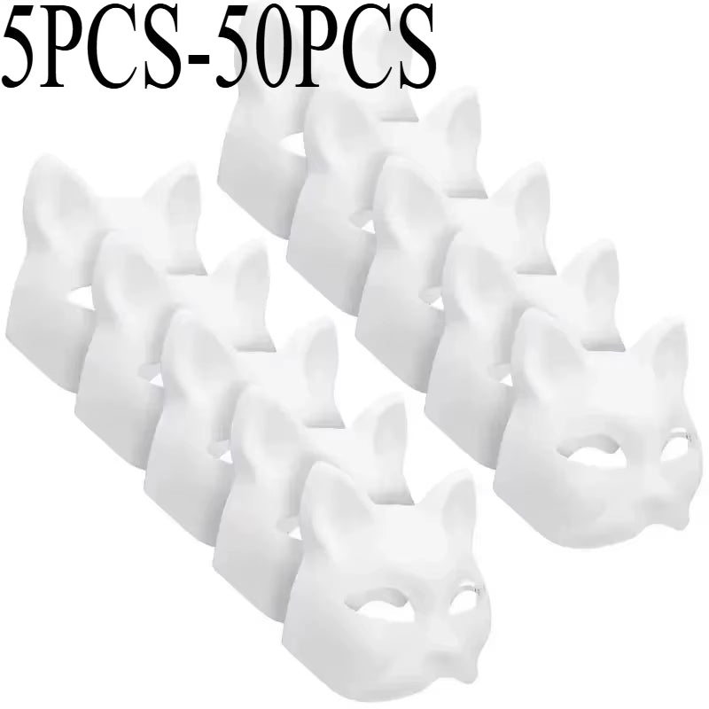 5-50Pcs Cat Fox Mask Halloween Blank Mask Costume for Kids Adults for Holiday Party Role Playing Accessories