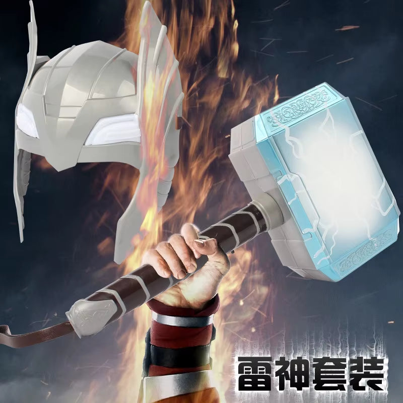 Movie the Avengers Thor Toys LED Light Sound Thor Hammer Mask Cloak Action Figures Kids Brinquedos Cosplay Halloween Gift