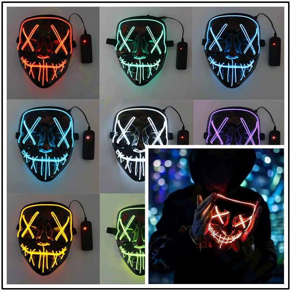 Cosmask Halloween Neon Mask Led Mask Masque Masquerade Party Masks Light Glow in the Dark Funny Masks Cosplay Costume Supplies