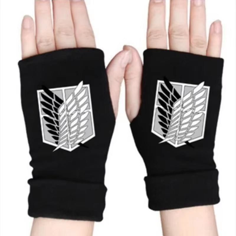 Cosplay Anime Gloves Attack on Titan Half Finger Glove Costumes Accessories Printed Cotton Fingerless Costume Props