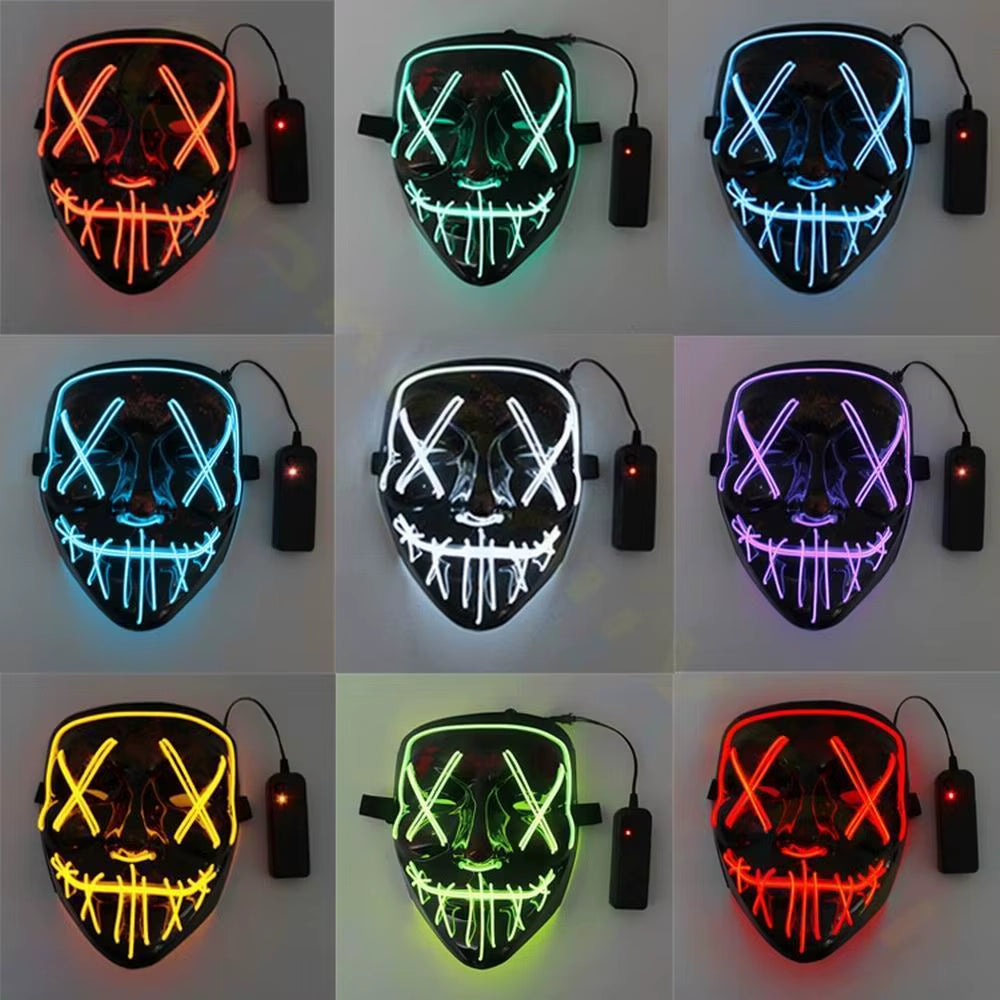 Cosmask Halloween Neon Mask Led Mask Masque Masquerade Party Masks Light Glow in the Dark Funny Masks Cosplay Costume Supplies