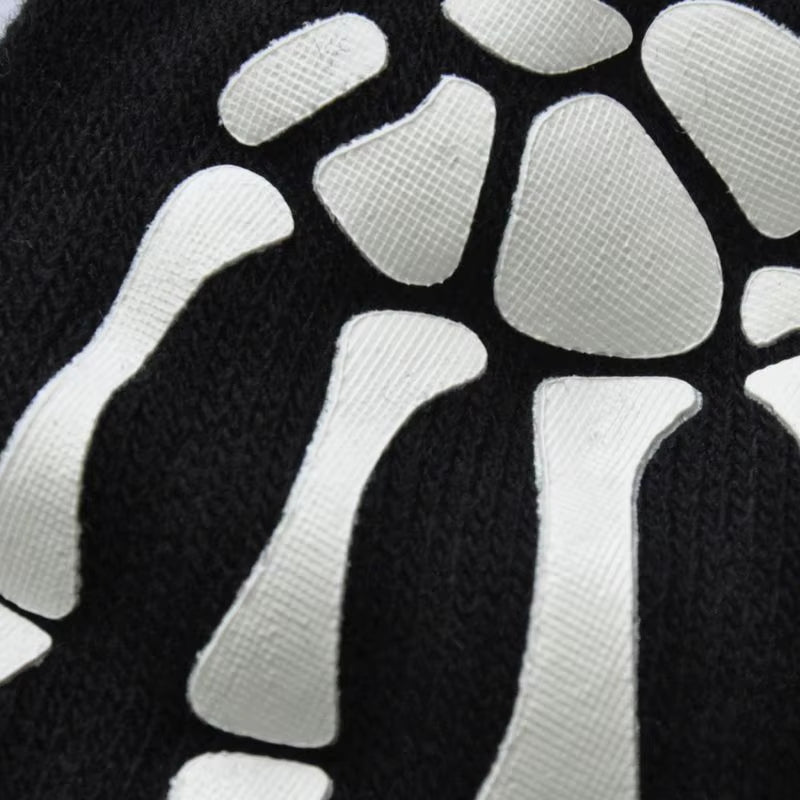 Unisex Adult Halloween Skeleton Skull Half Finger Gloves Glow in the Dark Fingerless Stretch Knitted Winter Mittens