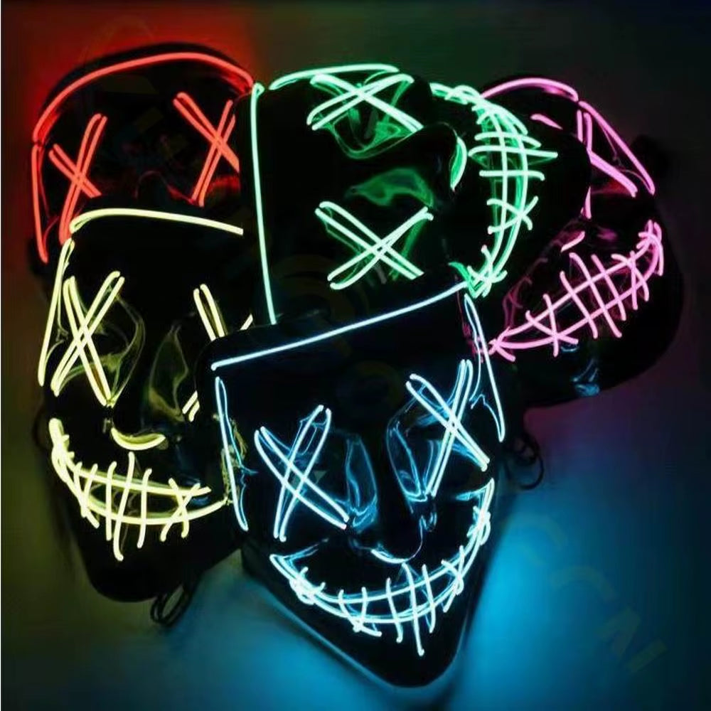 Cosmask Halloween Neon Mask Led Mask Masque Masquerade Party Masks Light Glow in the Dark Funny Masks Cosplay Costume Supplies