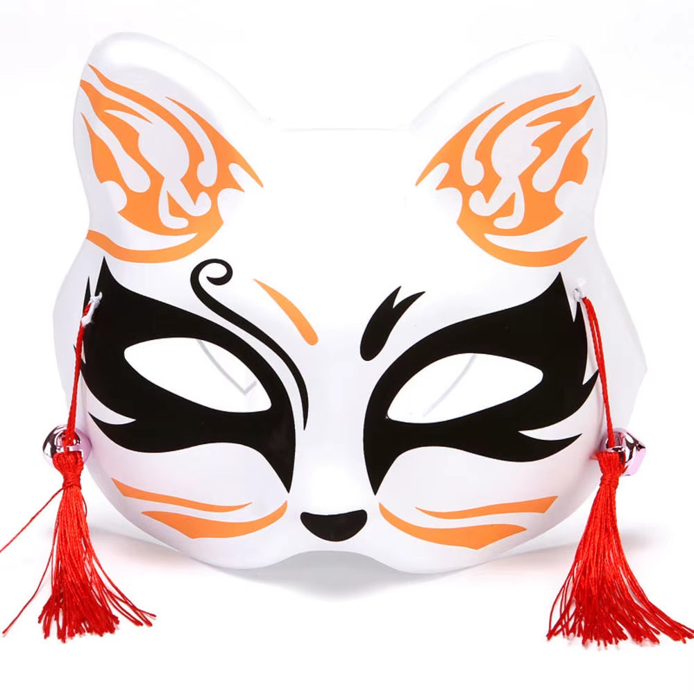 Anime Foxes Mask Japanese Cosplay Rave Hand-Painted Cartoon Demon Slayer Half Face Cat Masks Masquerade Festival Party Props