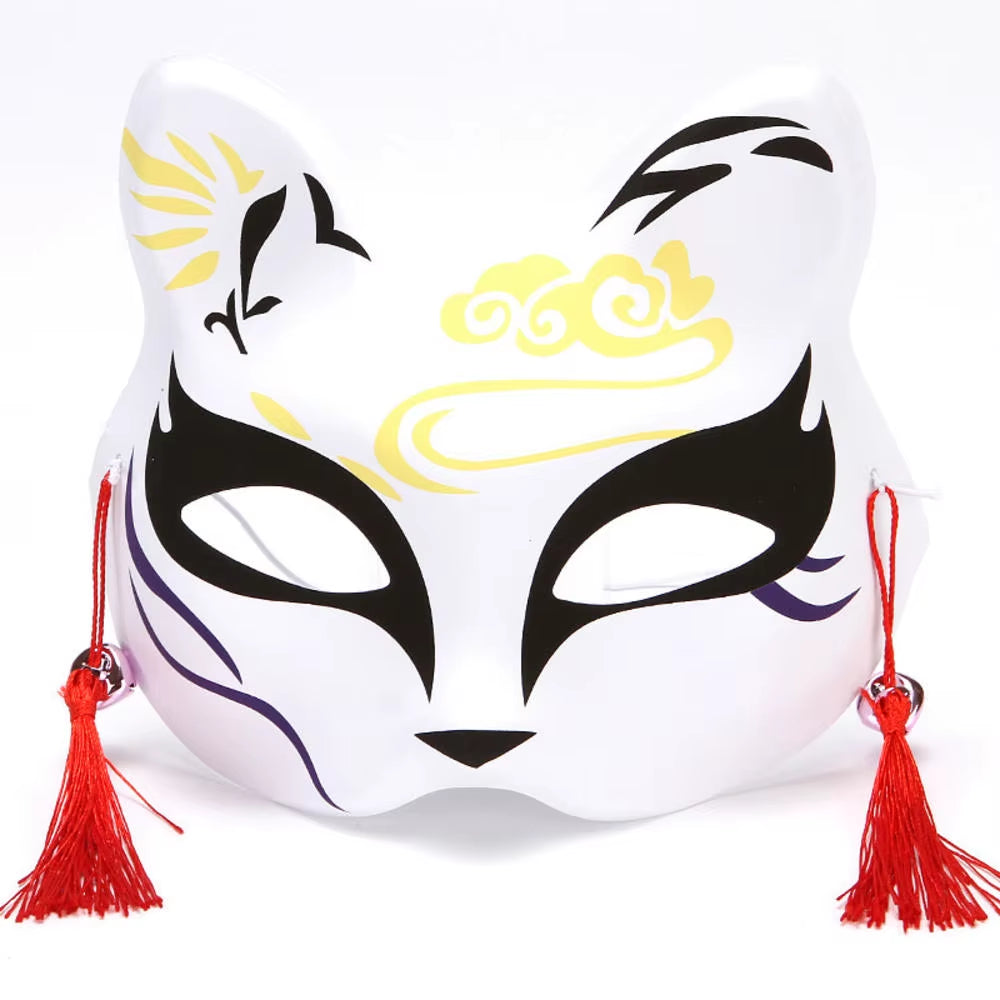 Anime Foxes Mask Japanese Cosplay Rave Hand-Painted Cartoon Demon Slayer Half Face Cat Masks Masquerade Festival Party Props